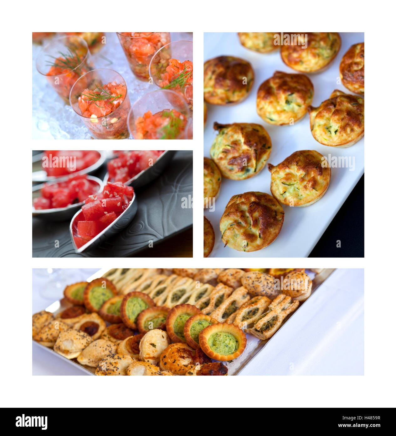 Buffet und Partyservice Essen auf einer collage Stockfoto