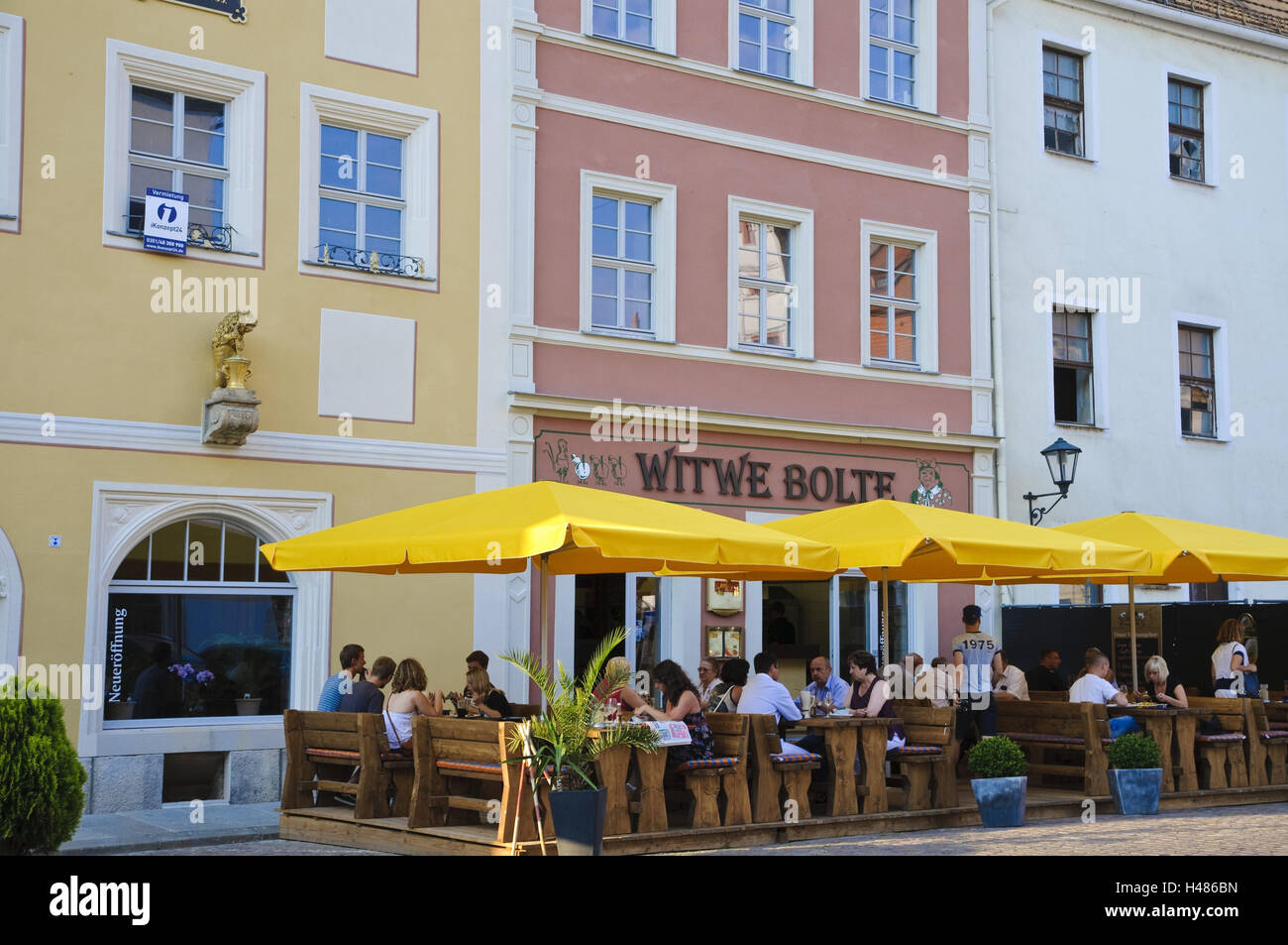 Restaurant und Löwen Apotheke auf dem Marktplatz, Pirna, Sachsen, Deutschland Stockfoto