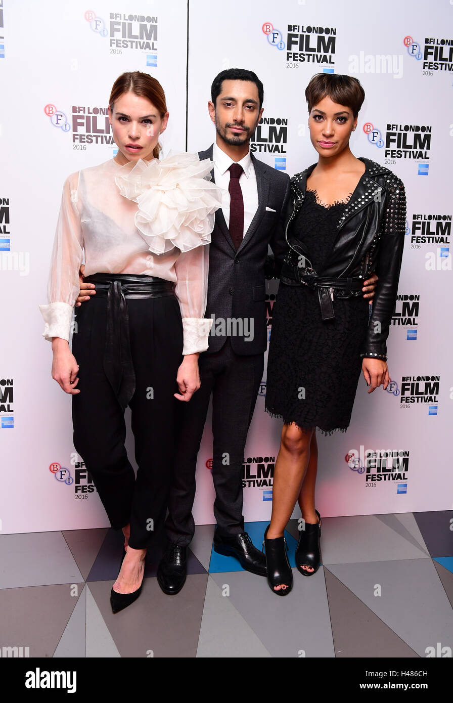 (links nach rechts) Billie Piper, Riz Ahmed und Cush Jumbo besucht das 60. BFI London Film Festival Screening der Stadt der kleinen Lichter statt im Picturehouse Central in London. Stockfoto