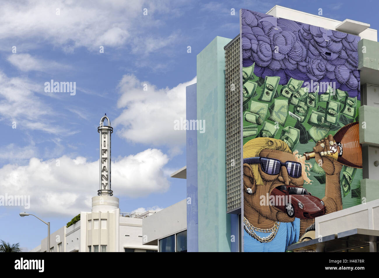 aufwendige Wandgestaltung mit Mosaikfliesen Collins Street, Miami South Beach Art Deco District, Florida, USA, Stockfoto