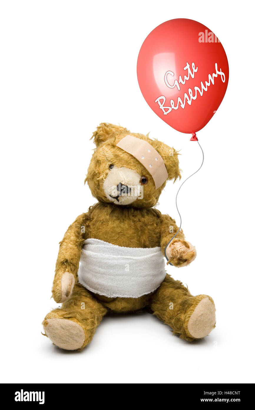 Teddybär, Verband, Gips, Ballon, Red Label "gute Änderung", Stockfoto