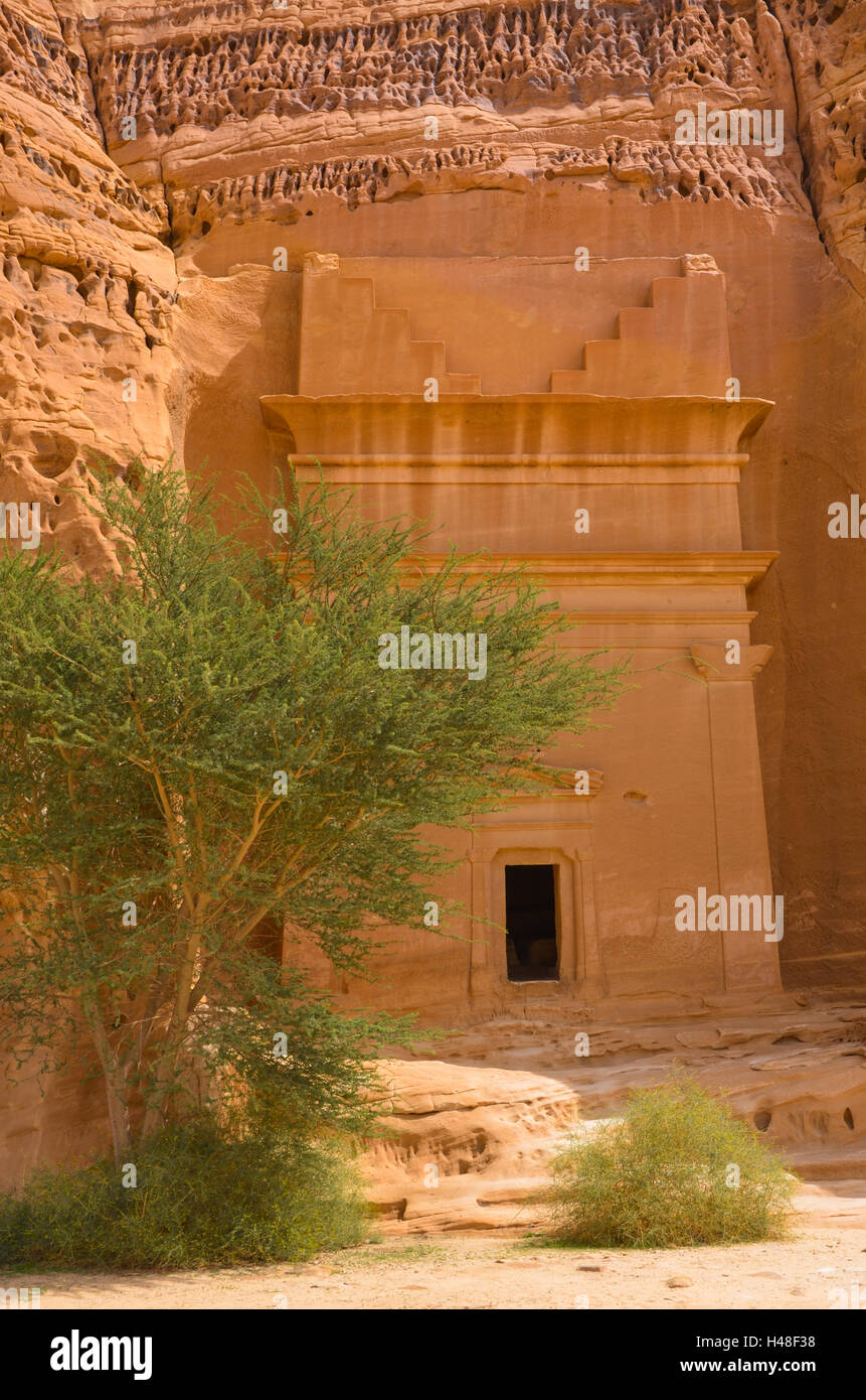 Grab Eingang in Madain Saleh, Saudi-Arabien Stockfoto