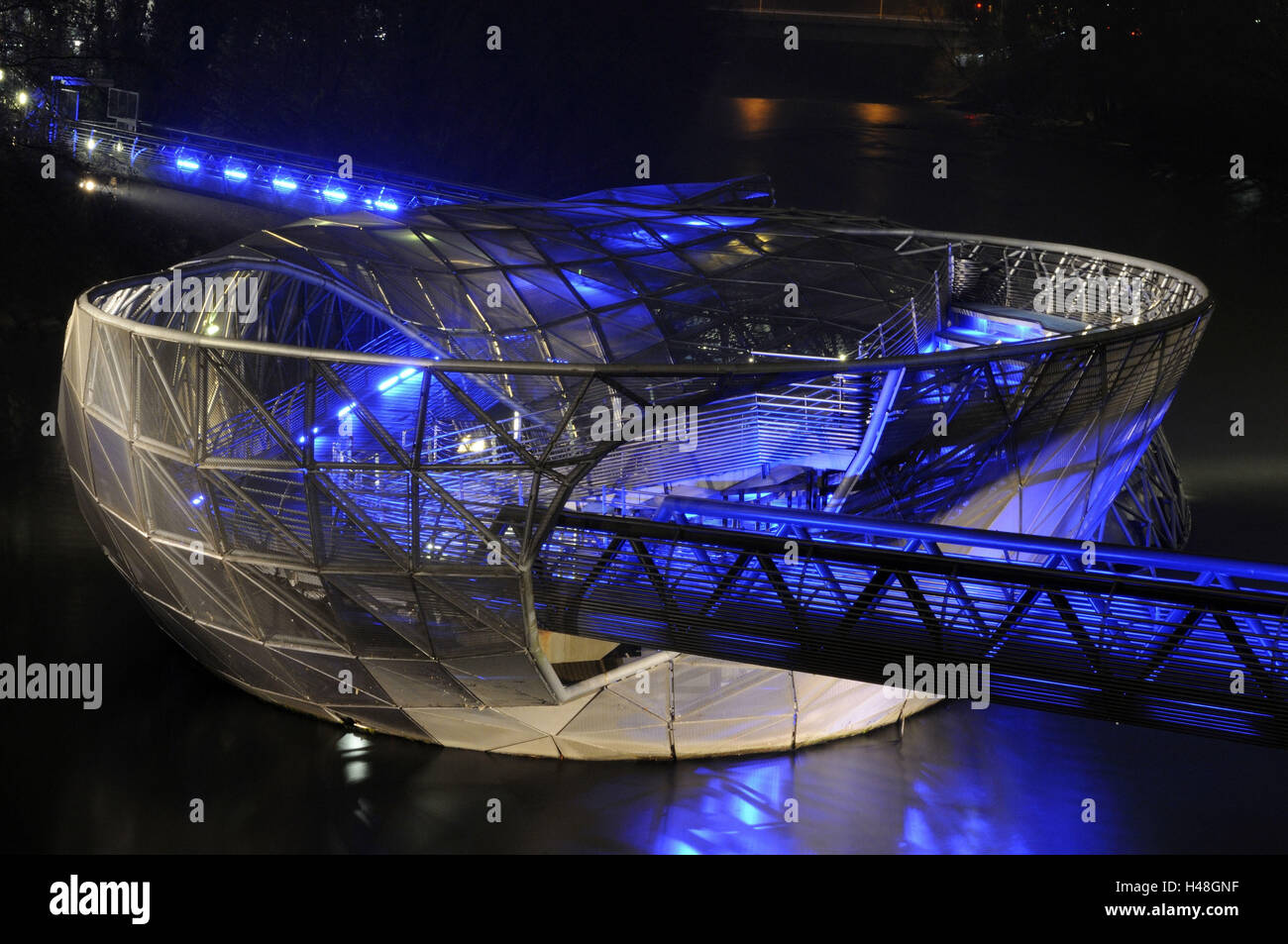 Murinsel, Gebäude, die Mur, Fluss, Graz, Steiermark, Österreich Stockfoto