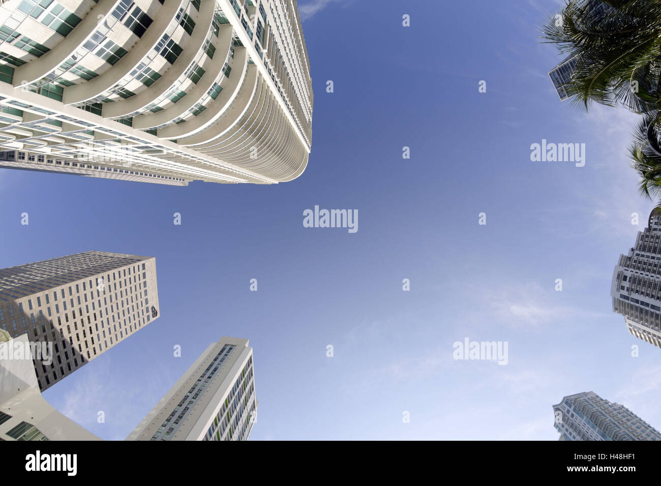 Blick in den Himmel, Weitwinkel, hohe steigt, epische Marina, Miami River Walk, Downtown Miami, Florida, USA, Stockfoto