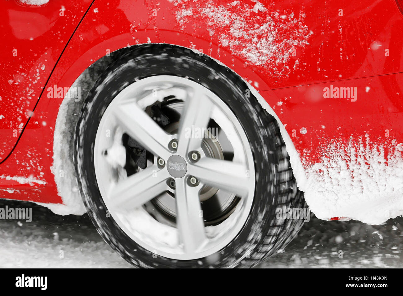 Auto, Audi, Detail, Felge, Reifen, Schnee, Stockfoto