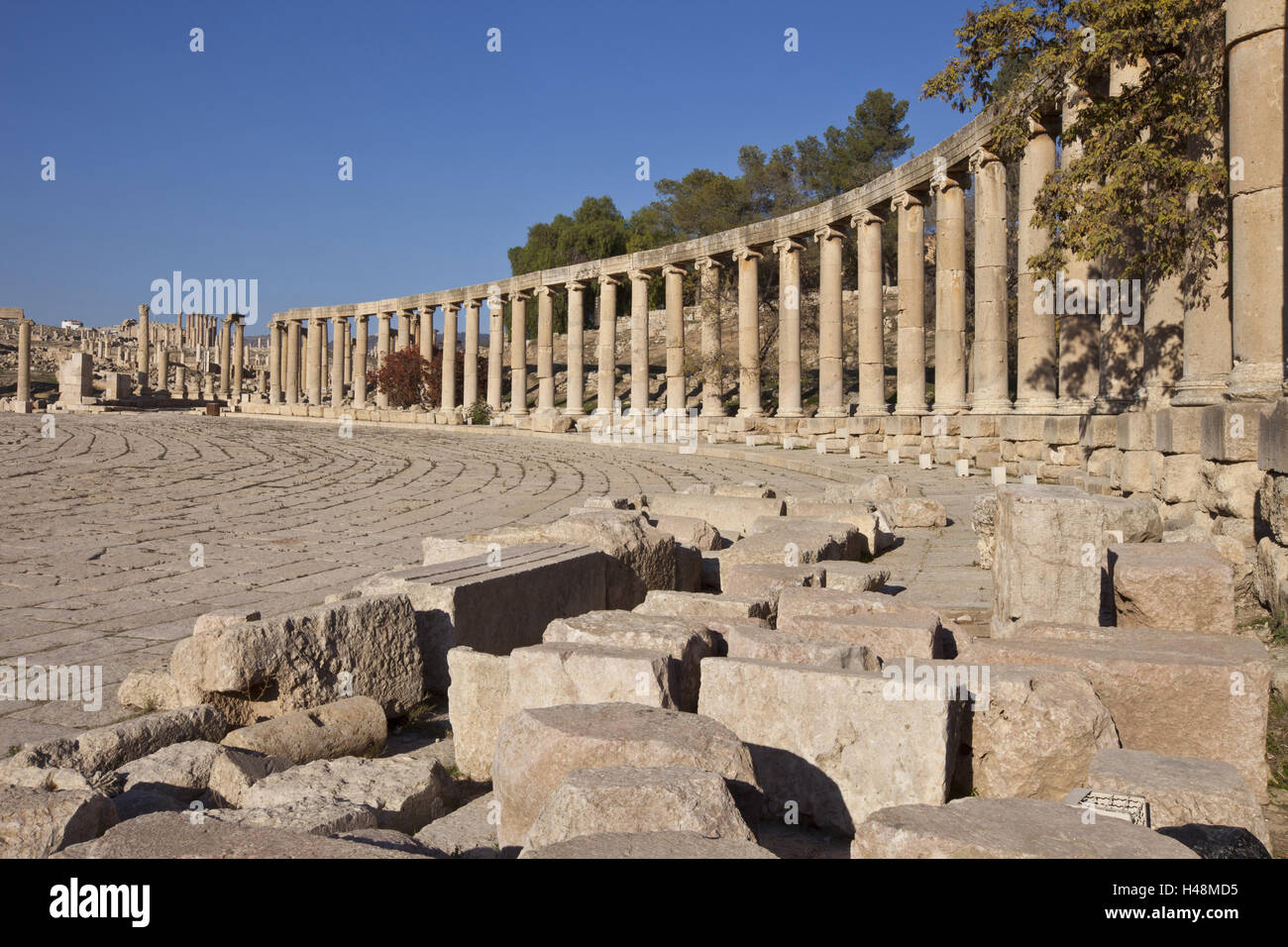 Jordan, antiken Stadt Gerasa, Teil der zehn Gramm Staatsverwaltung, ovale Forum, Stockfoto