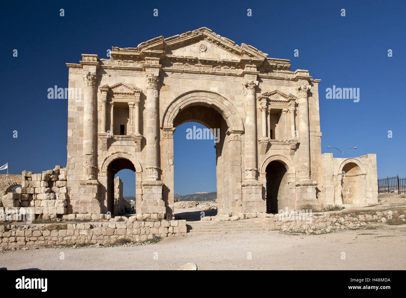 Jordan, antiken Stadt Gerasa, Teil der zehn Gramm Staatsverwaltung, Hadrianstor, Stockfoto