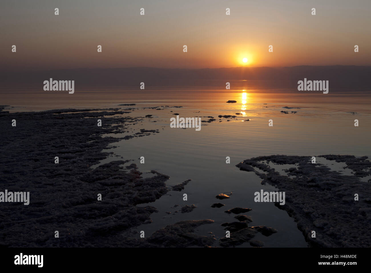Jordanien, Totes Meer, Sonnenuntergang, Stockfoto
