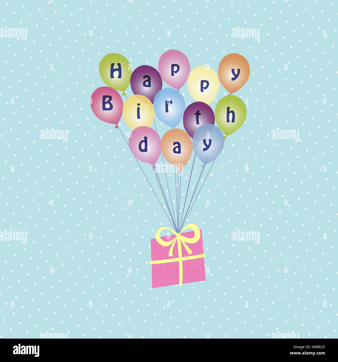 Abbildung, präsent, Luftballons, fliegen, alles Gute zum Geburtstag