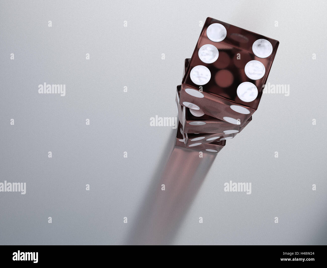 Würfel, drei, transparent, stapelbar, Craps, Spiel, Ziel, Glück Spiel, Glück, Zufall, Freizeit, Unterhaltung, game Cube, werfen, Turm, auf einander, violett, Studio, Produktfotografie, Stockfoto