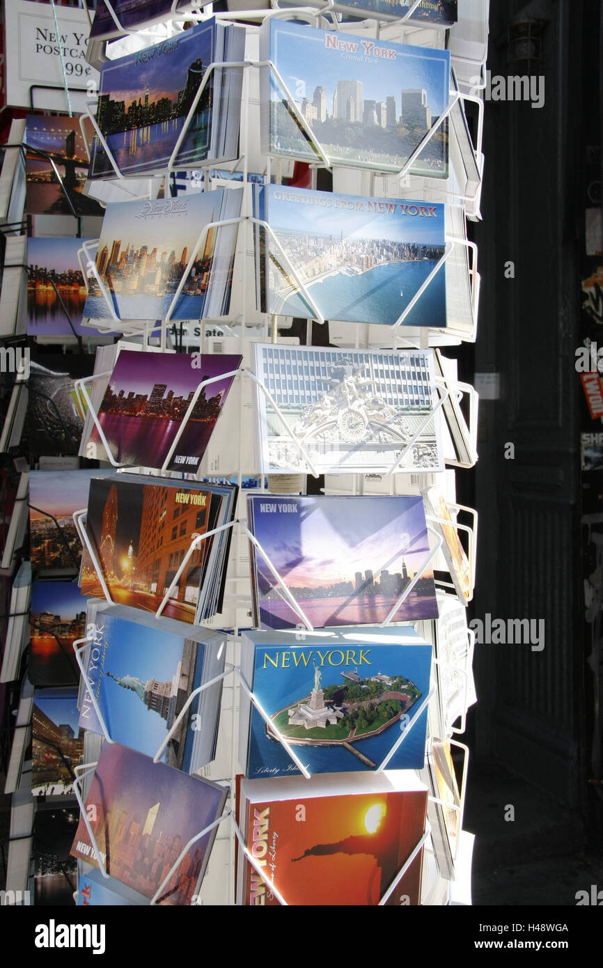 USA, New York City, Post-Karte Rack, Detail, Nord Amerika, Stadt, Metropole, Ziel, Orte von Interesse, Tourismus, Postkarten, Postkarten, Stände, anders, Stockfoto