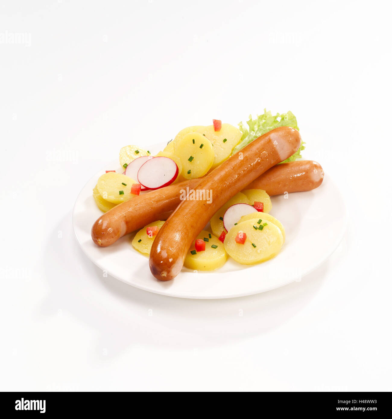 Würstchen-Platte, Kartoffelsalat, Stockfoto