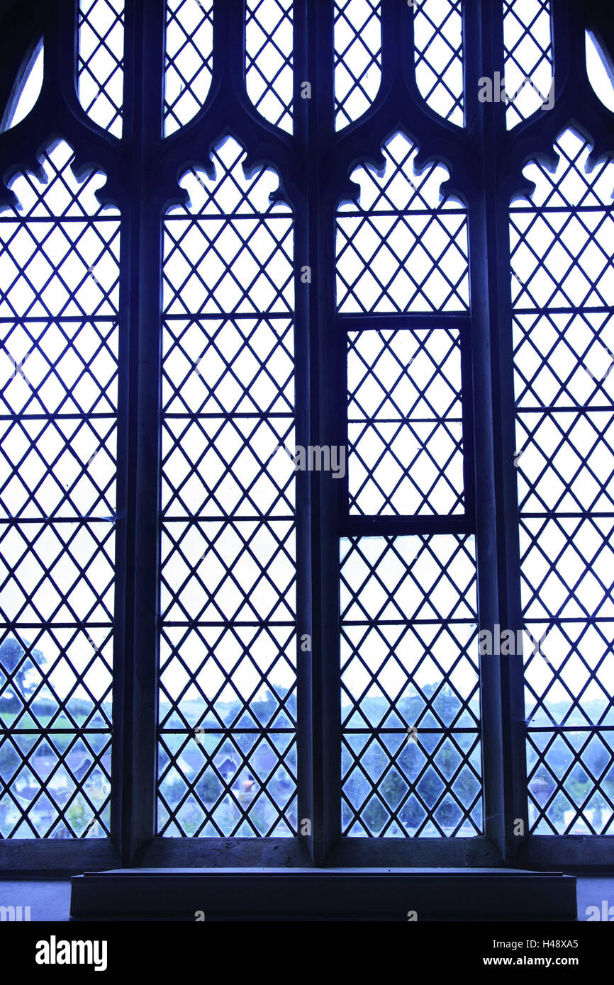 Großbritannien, Devon, Ashprington, Kirchenfenster, detail, England, Pfarrkirche, Fenster, Balken, Inzidenz Licht, Gegenlicht, innen, Stockfoto