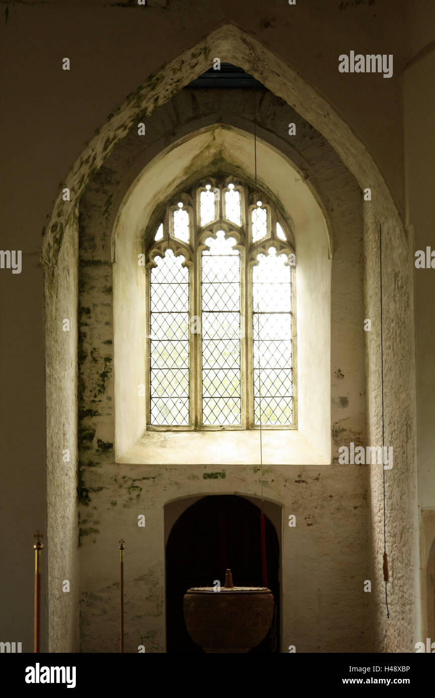 Großbritannien, Devon, Ashprington, Kirche, Fenster, Wände, verschimmelt, Stockfoto