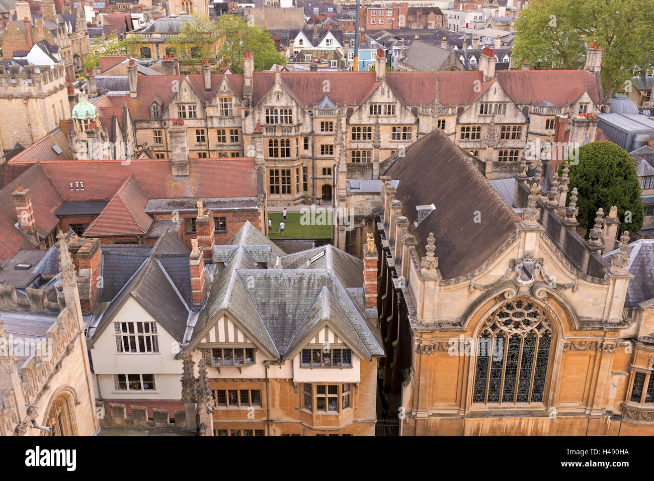 Luftaufnahme von Gebäuden Brasenose College in Oxford, Oxfordshire, England. Stockfoto