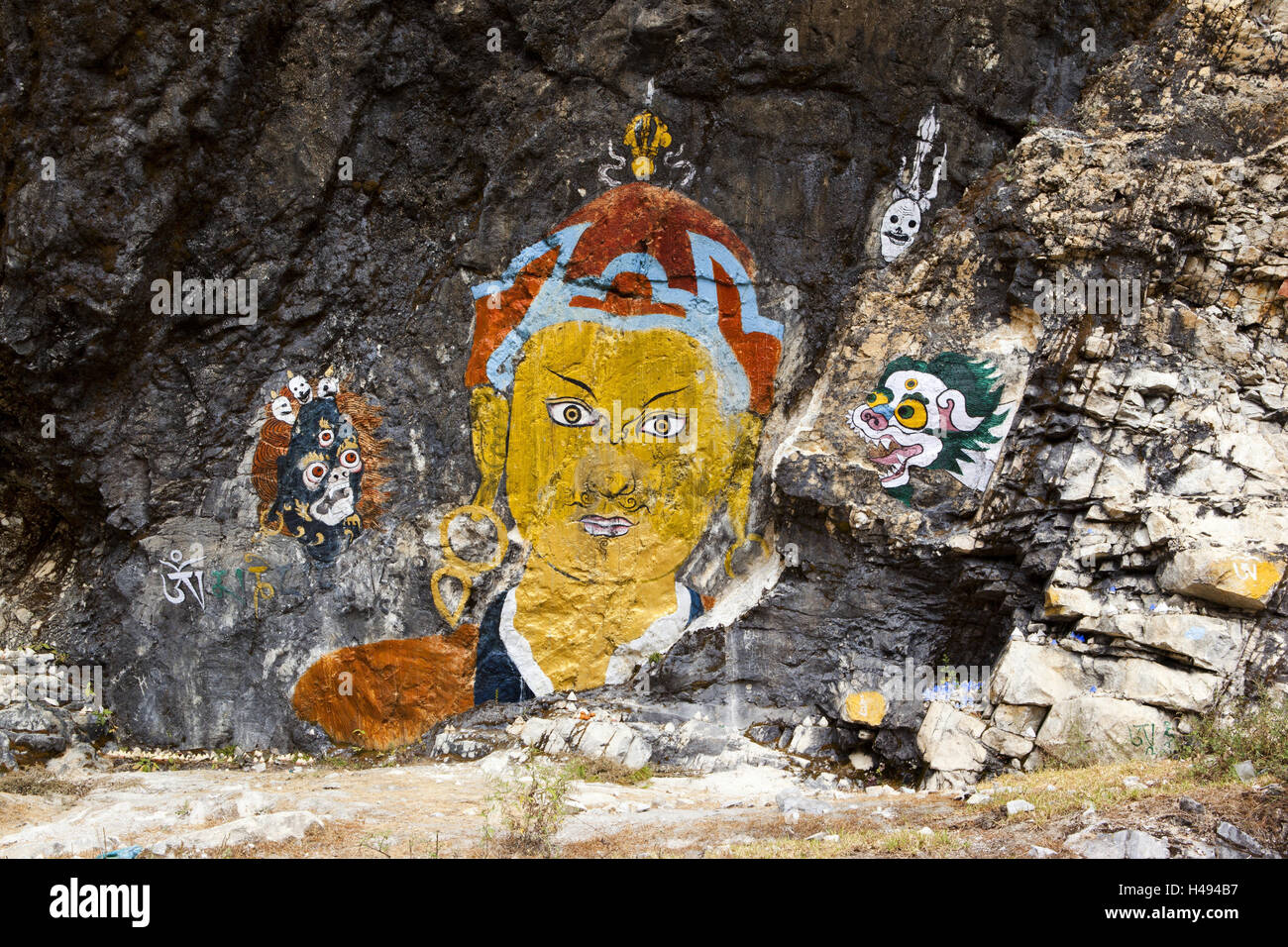 Königreich Bhutan, Felsen, Malerei, Stockfoto