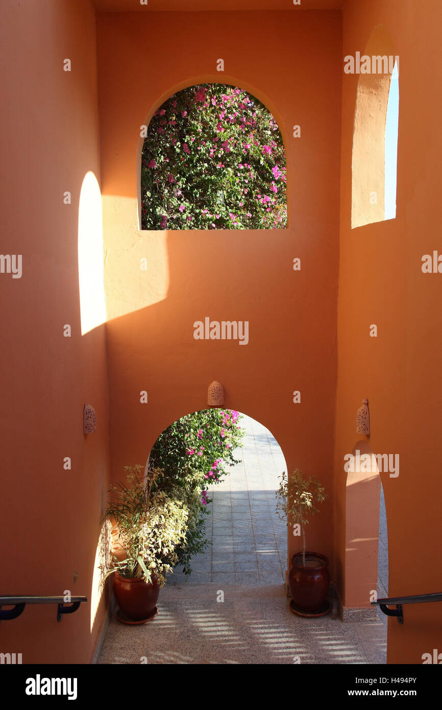 Ägypten, Hotel-Anlage, Fassade, Mauern, Passagen, Licht, Schatten, Detail, Stockfoto