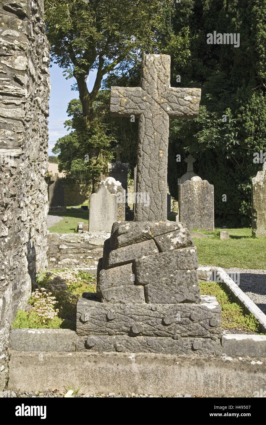 Leinster, Irland Louth, Monasterboice, Kreuzgang Werk, 5. Jh., Friedhof, Kreuz, Stockfoto