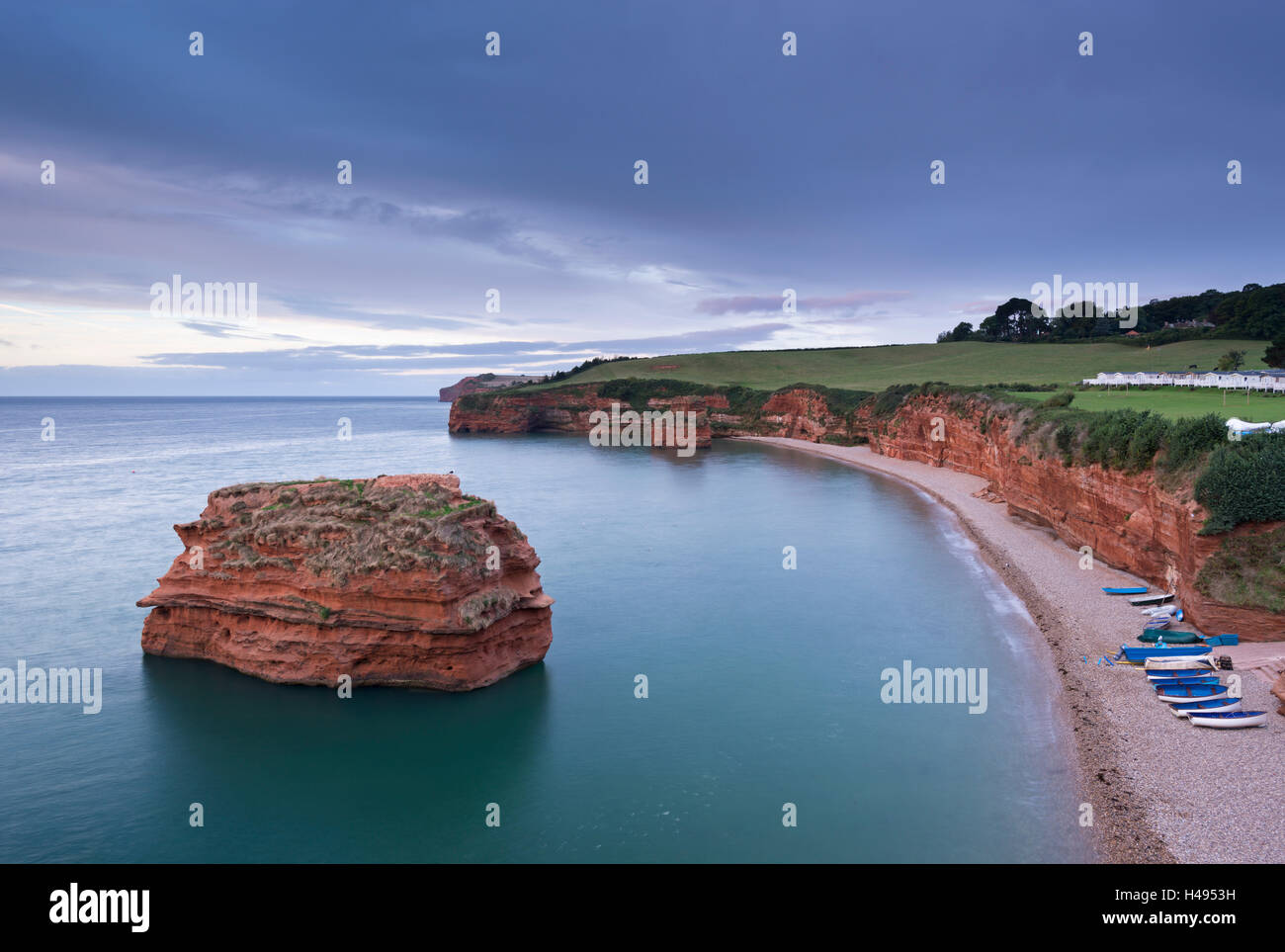 Ladram Bucht an der Jurassic Coast World Heritage Site, Devon, England. Herbst (September) 2013. Stockfoto