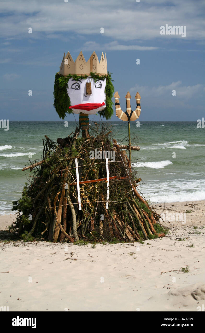 Ostsee, Rügen, North Beach, Neptun-Figur, Stockfoto