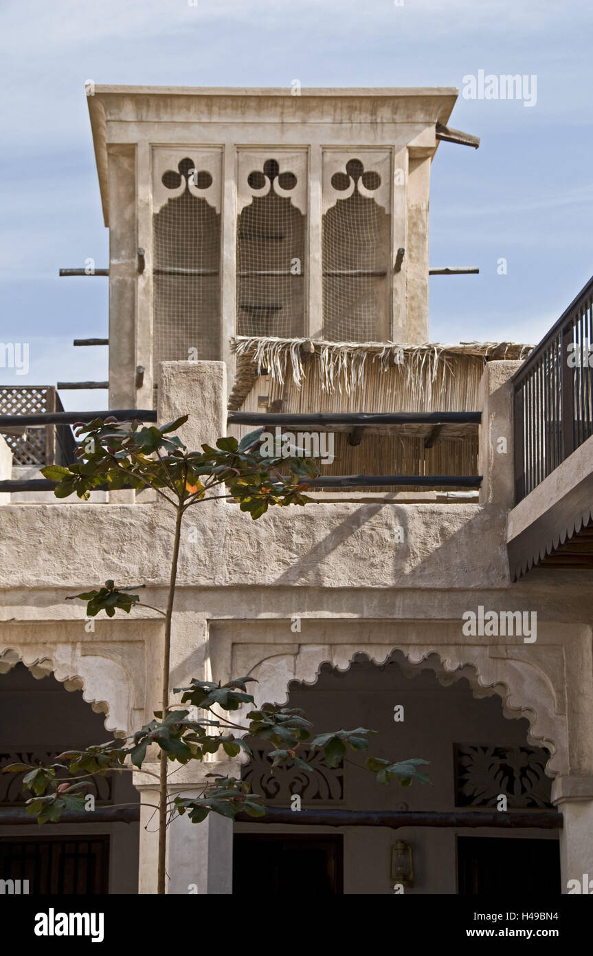 VAE, Dubai, Bastakiya, Heritage Village, Windturm, Stockfoto