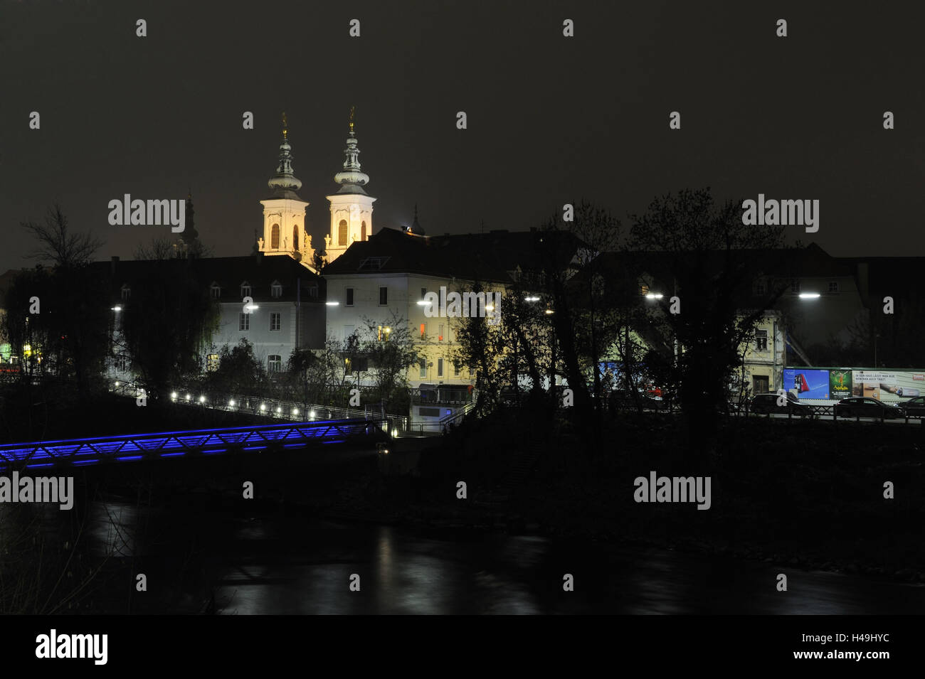 Mariahilferkirche, Türme, der Mur, Graz, Steiermark, Österreich, Stockfoto