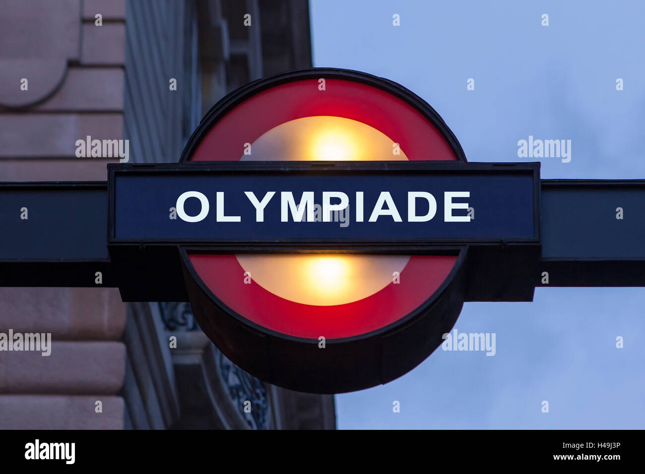 UK, London, unterirdische Zeichen, Label Olympia, Olympische Spiele, Stockfoto