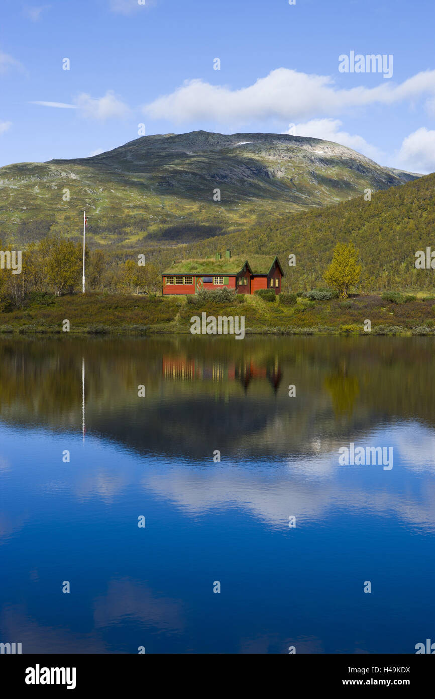 Skandinavien, Norwegen, Fischerhütte, Smeddalsvatnet See, Stockfoto