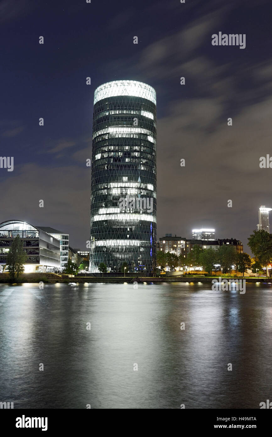 Westhafen Tower in der Nacht, Frankfurt, Hessen, Deutschland, Europa, Stockfoto