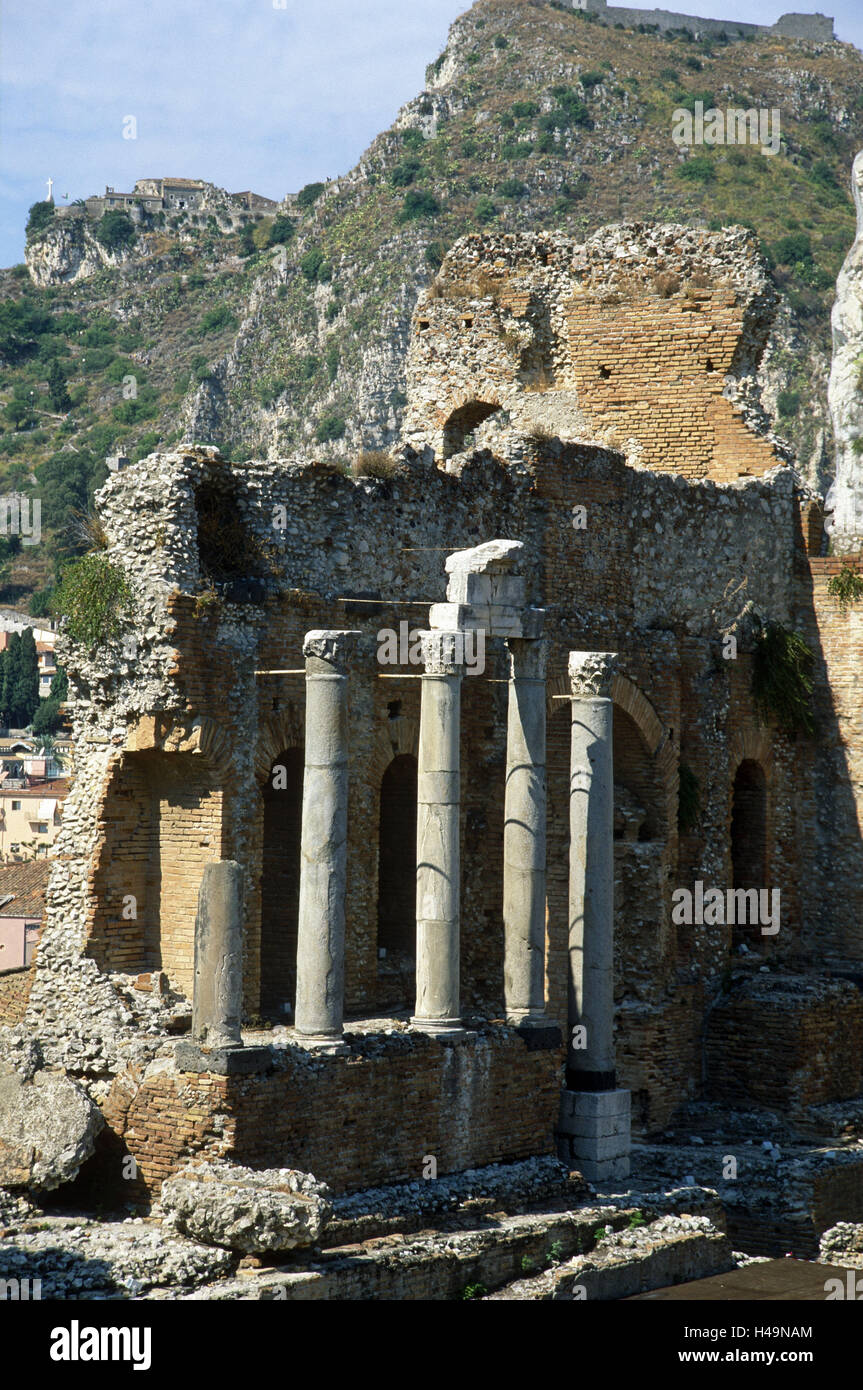 Italien, Sizilien, Taormina, Teatro Greco, Säulen, Stockfoto