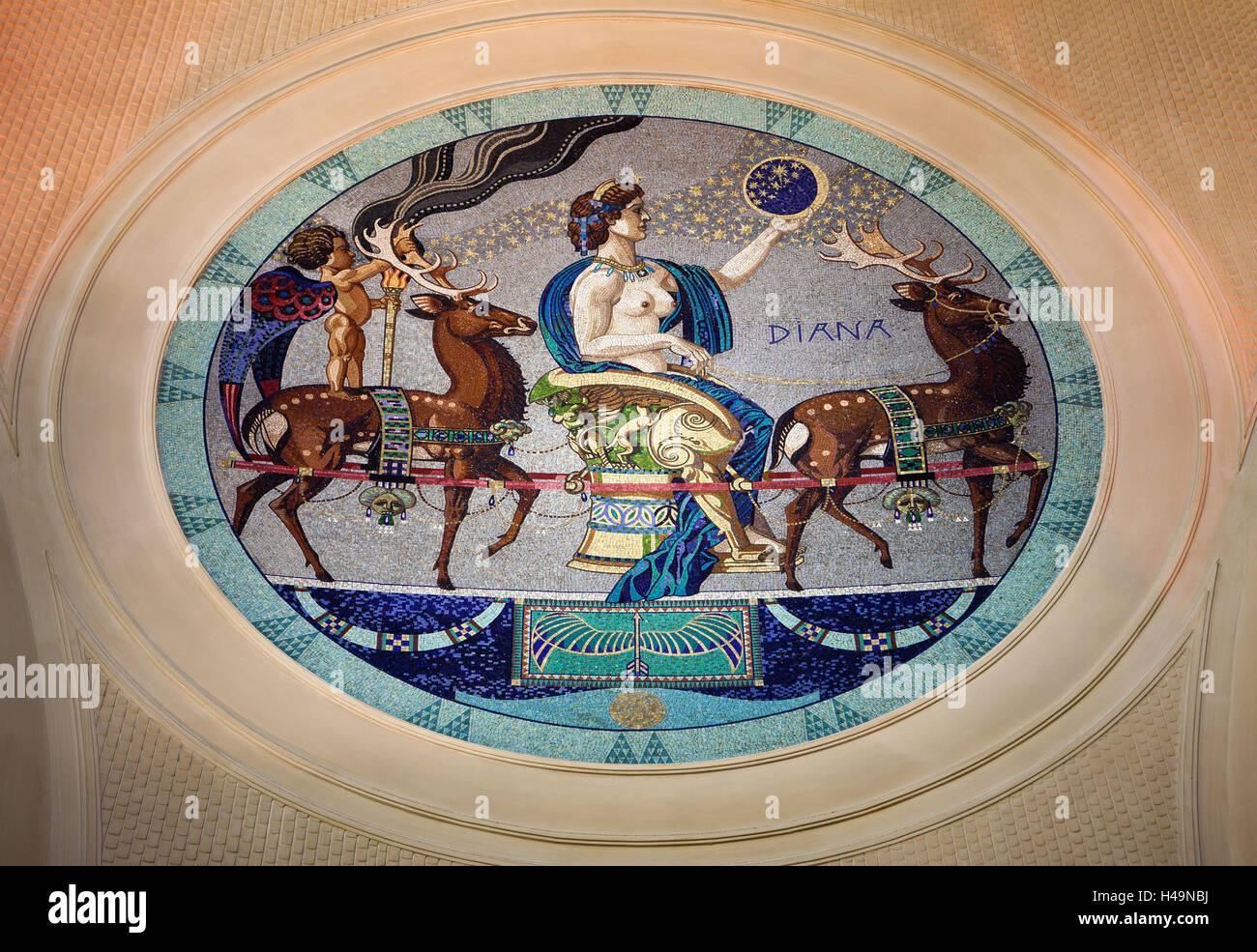 Deutschland, Wiesbaden, Health Resort Haus Eingangshalle, Mosaik-Medaillons, Stockfoto