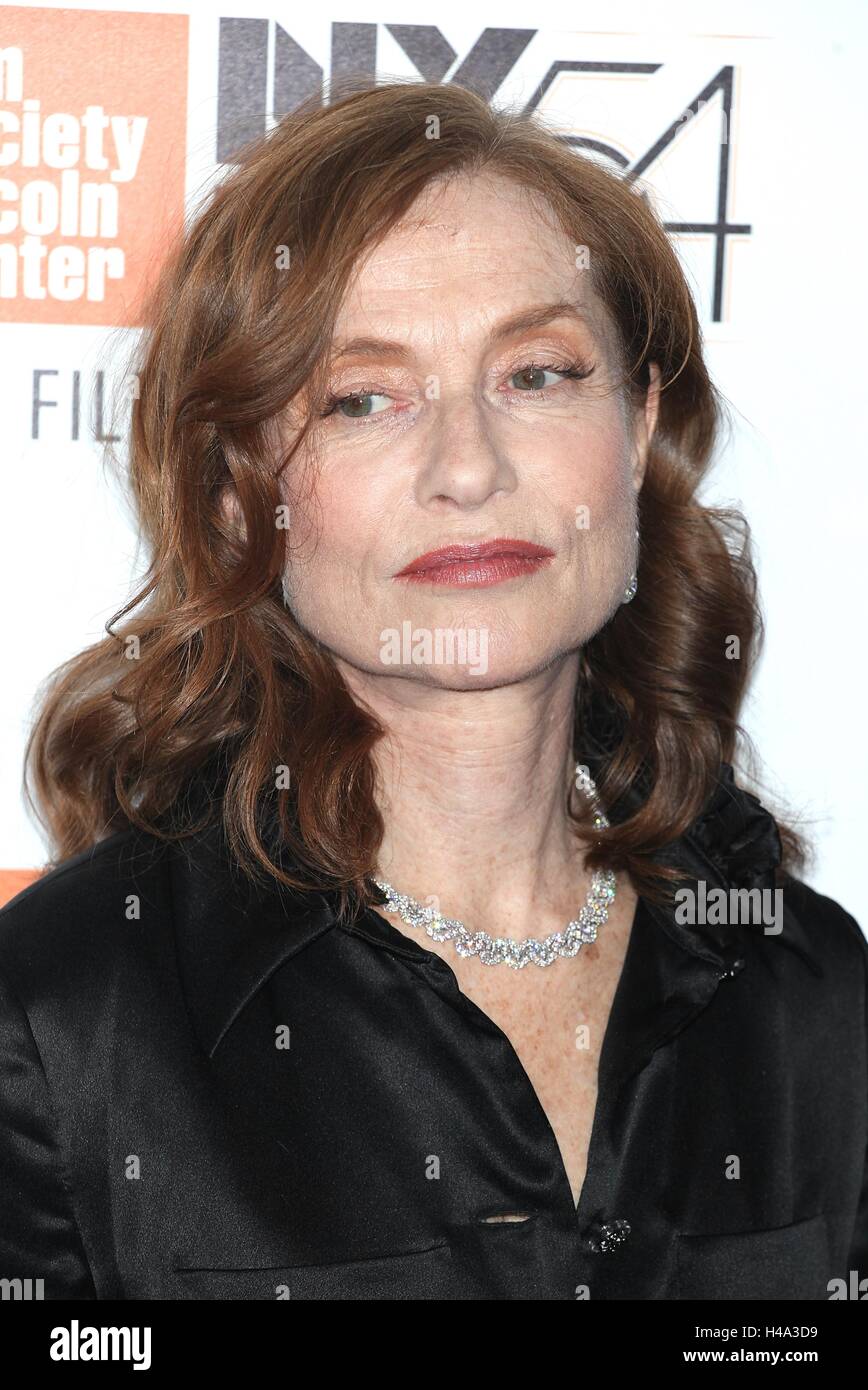 New York, NY, USA. 14. Oktober 2016. Isabelle Huppert besucht "Things to Come" und "Elle" Filmpremieren am NYFF54 in der Alice Tully Hall am 14. Oktober 2016 in New York City. Bildnachweis: Diego Corredor/Medien Punch/Alamy Live-Nachrichten Stockfoto