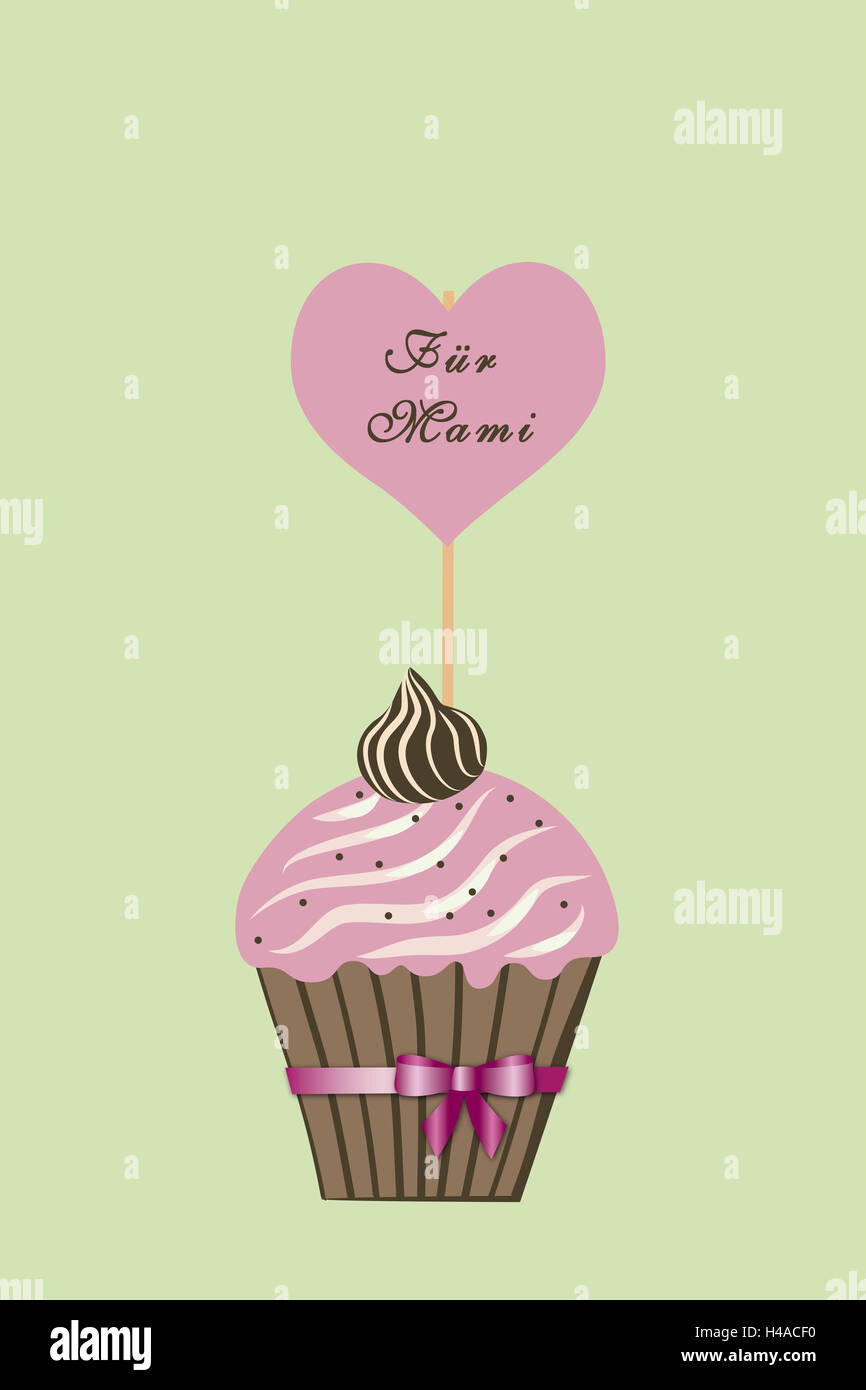 Illustration, Muffin, Zeichen, für Mama, Muttertag, Icon, Grüße zum Muttertag, Liebe, Mutter, Gruß-Botschaft, Grußkarte, Wünsche, Grüße, Törtchen, Kuchen, Kuchen, individuell, Registerkarten, Herz, Liebe, Schlaganfall, Schriftart, Stilllife, Grafiken, Freis Platte, Stockfoto