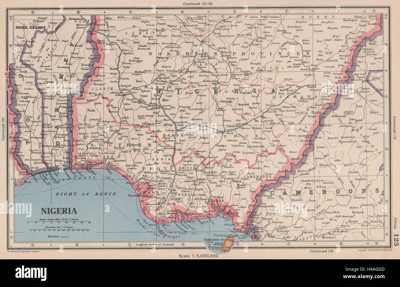 NIGERIA. Dahomey (Benin) Fernando Po/Bioko. Bartholomäus 1944 alte Vintage Karte Stockfoto