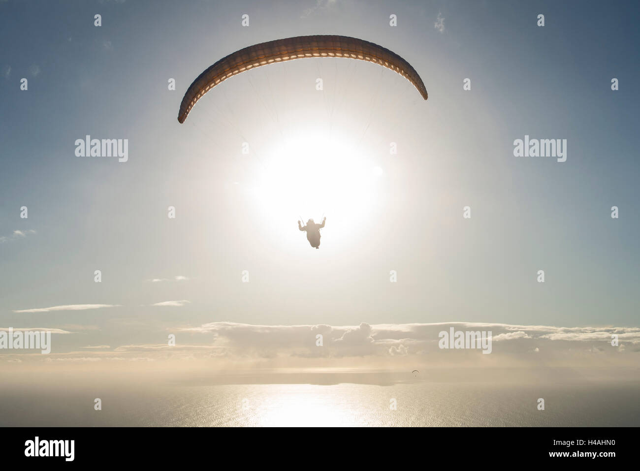 Gleitschirm, Teneriffa, La Caleta, Playa De La Enramada, Sonnenuntergang, Paragliding, Costa Adeje, Atlantik, Provinz Santa Cruz De Tenerife, Kanarische Inseln, Spanien Stockfoto