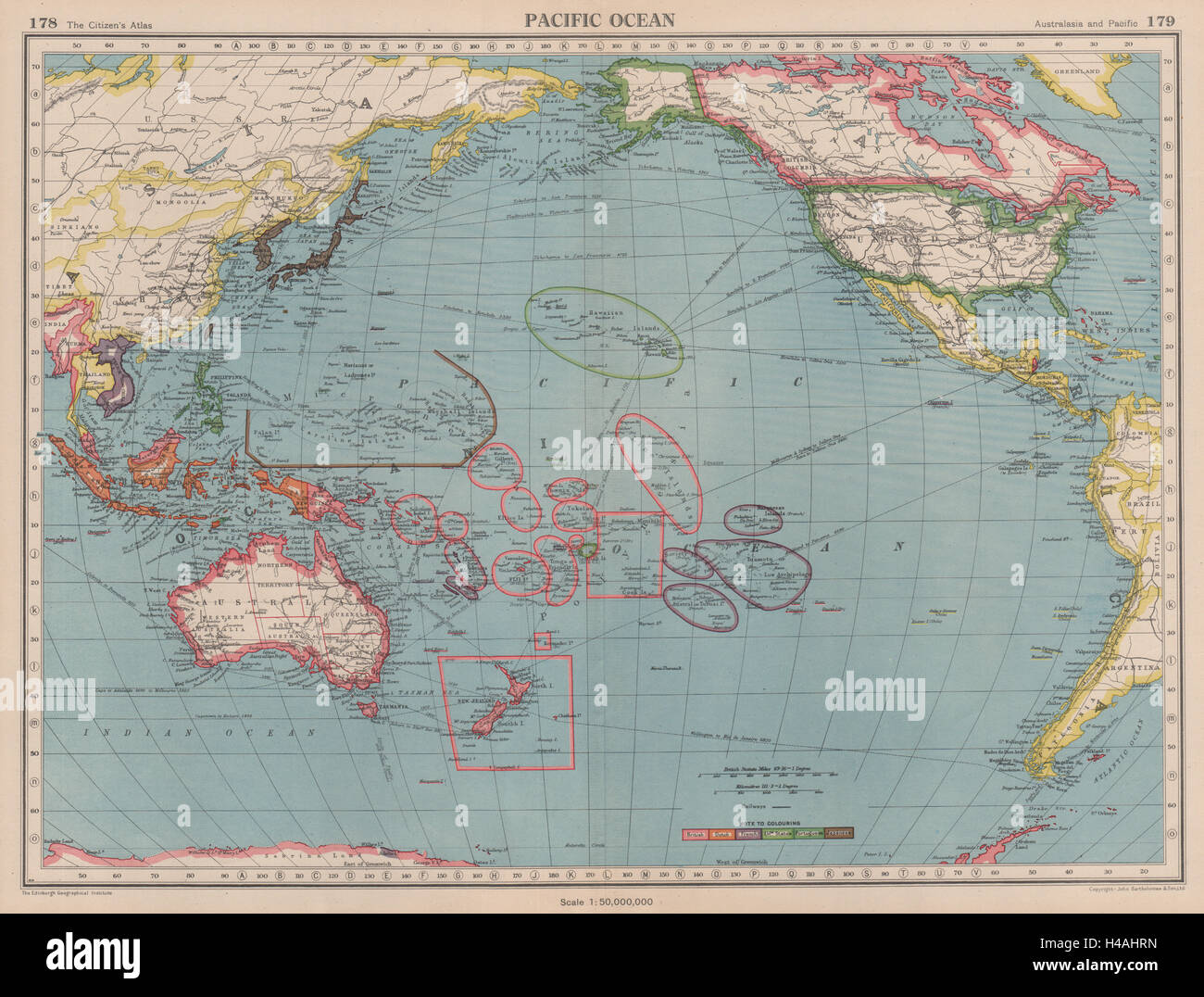Pazifischen Ozean zeigt japanisch besetzten Mikronesien. Palau Marianas & C 1944 Karte Stockfoto