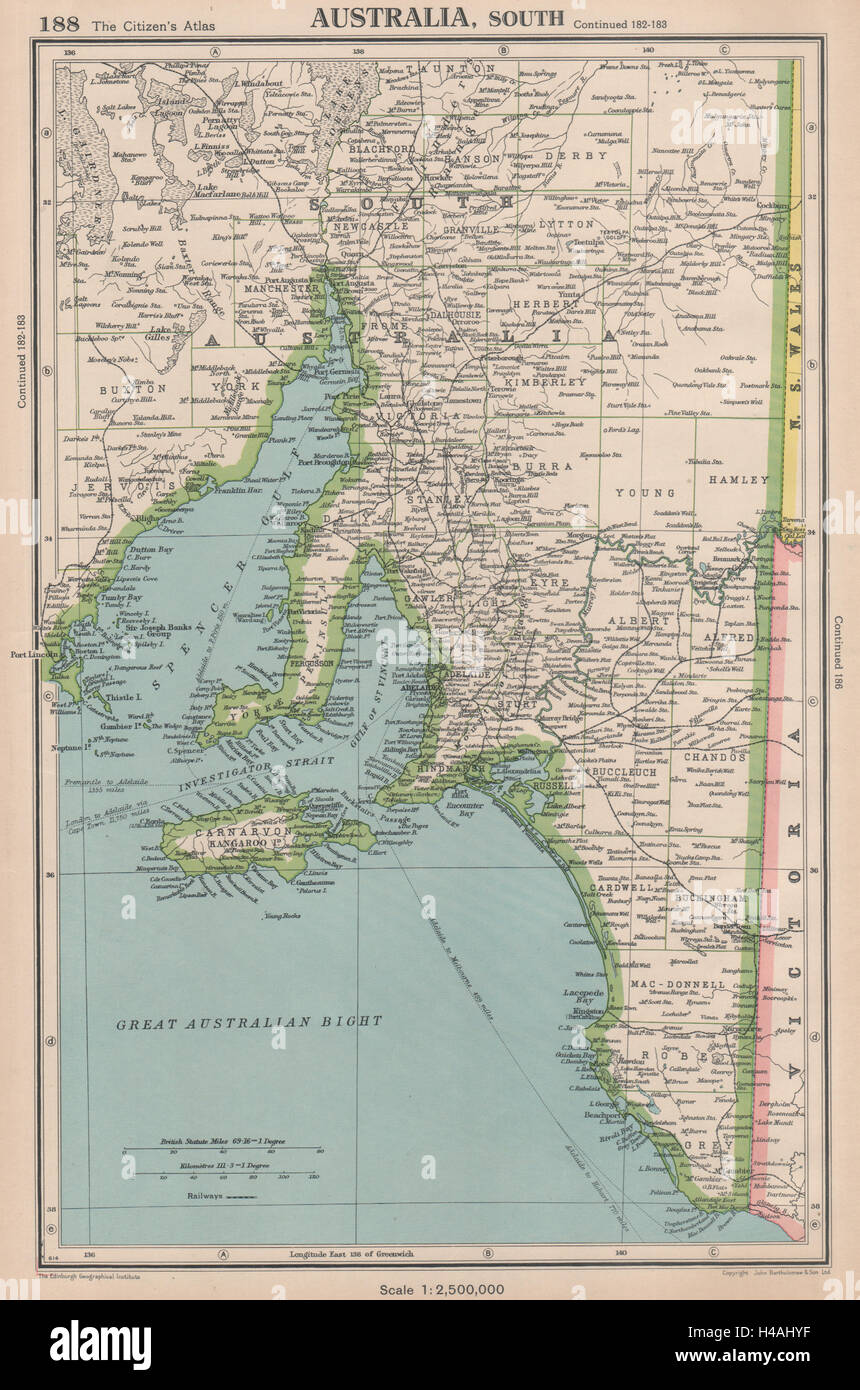 SOUTH AUSTRALIA zeigt Grafschaften Spencer Gulf St. Vincent. Bartholomäus 1944 Karte Stockfoto