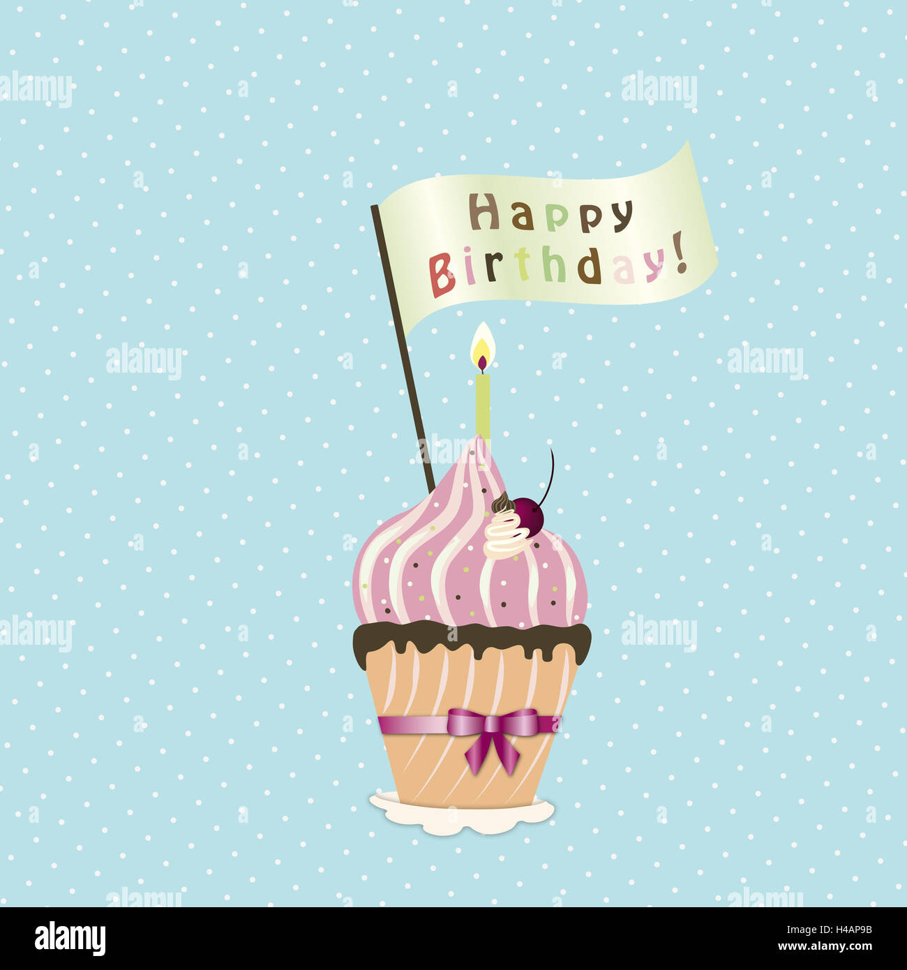 Illustration, Muffin, Kerze, Wimpel, alles Gute zum Geburtstag ...