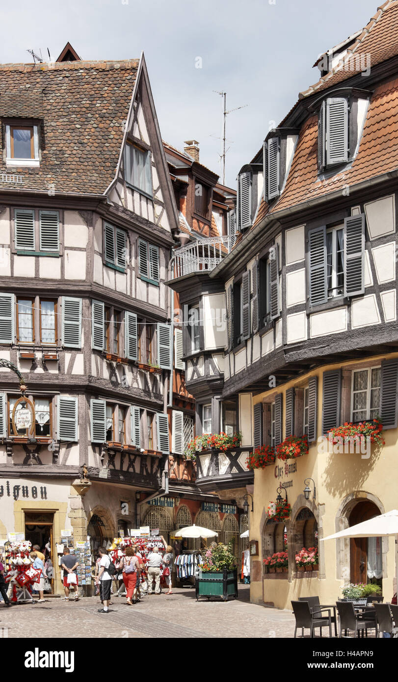 Frankreich, Elsass, Colmar, Häuser, Straßen, Menschen, Stockfoto