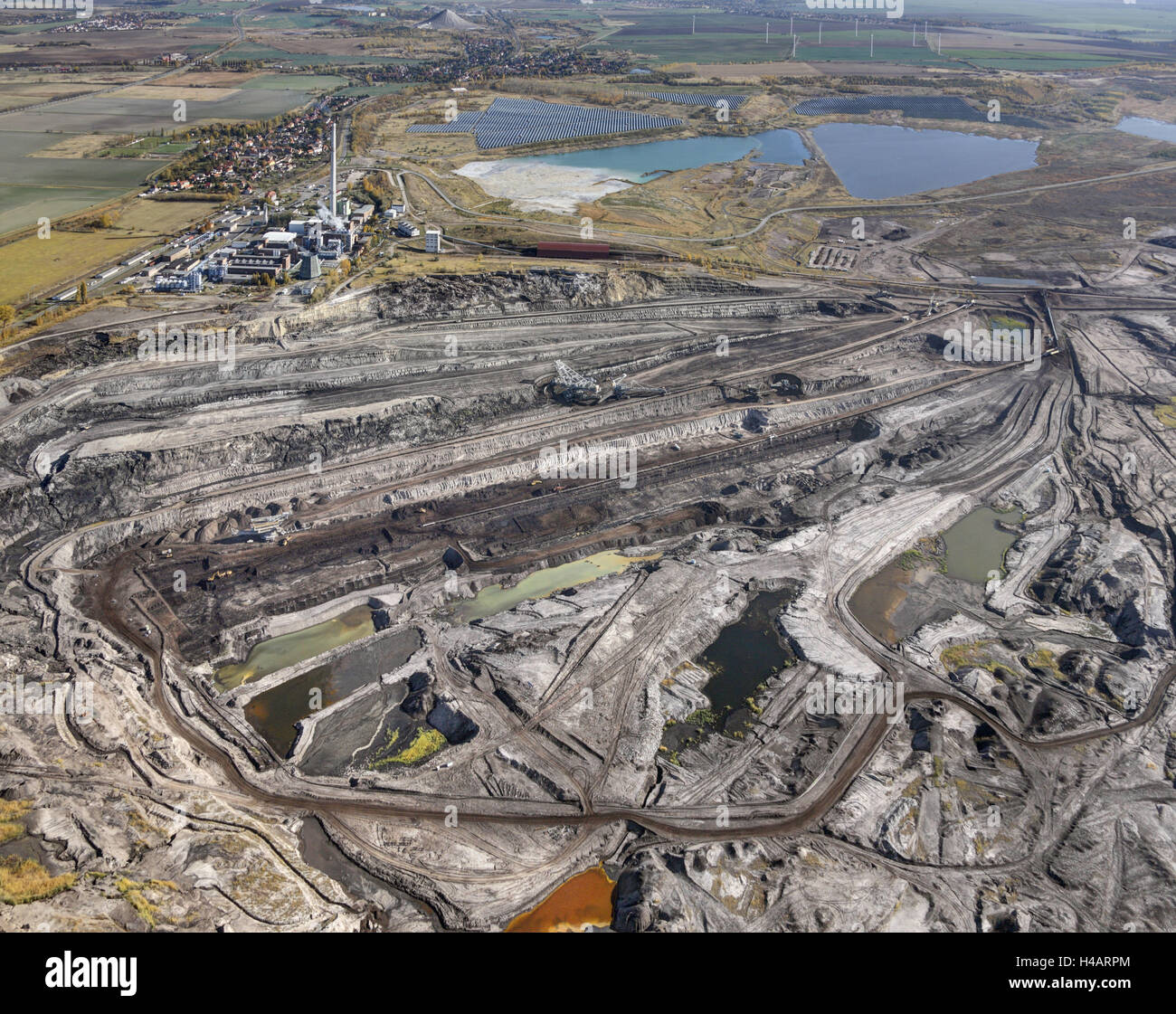 Braunkohle-Tagebau, Kraftwerk, Bergwerk, Bagger, Luftaufnahme, Stockfoto