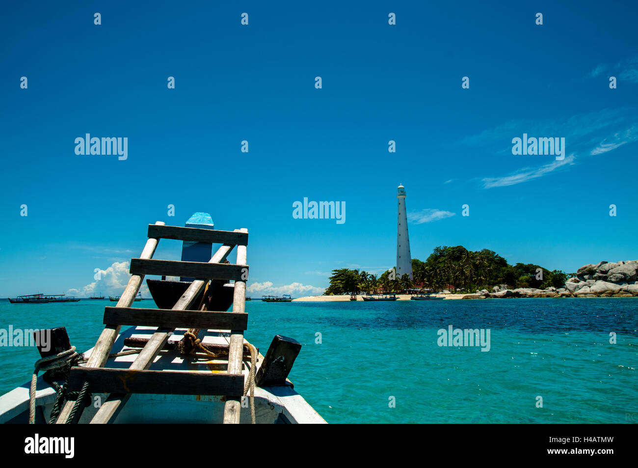 Leuchtturm in Lengkuas Insel Belitung Stockfoto
