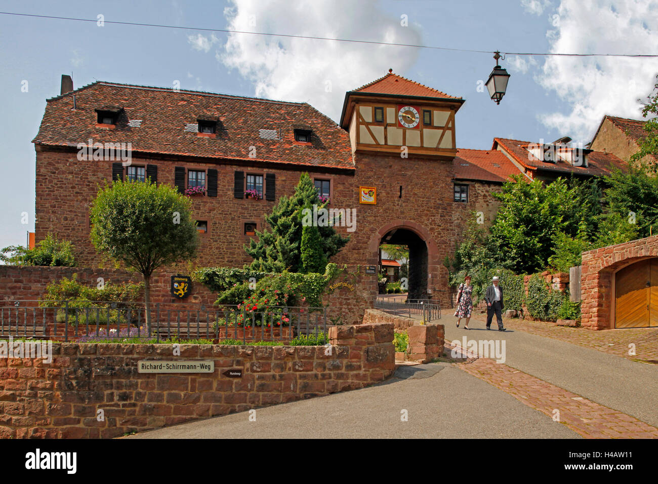 Deutschland, Baden-Wurttemberg, Neckargemünd, Stadtteil Dilsberg, Rhein-Neckar-Kreis, Torhaus am Eingang der Stadt, Stockfoto