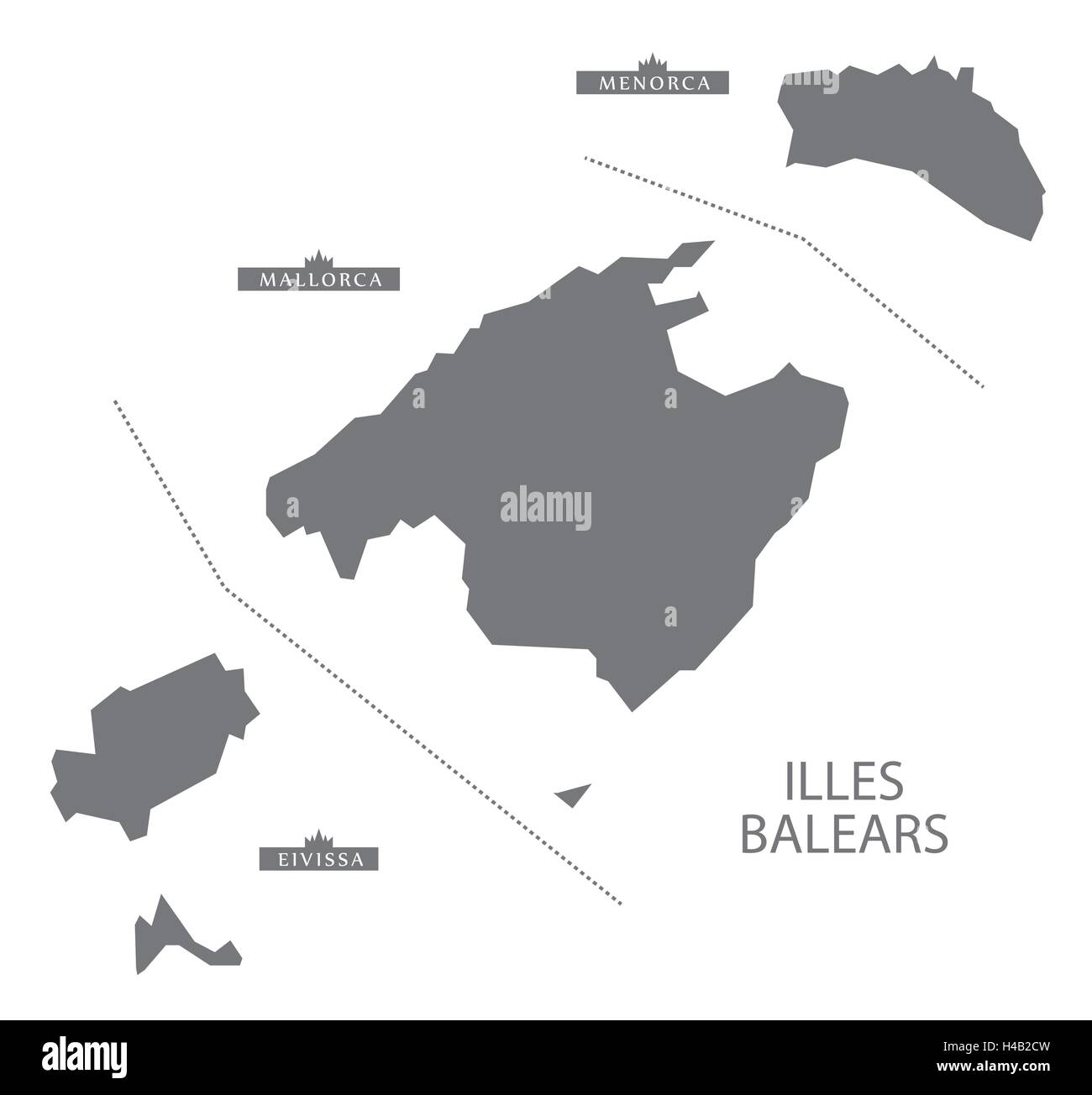 Illes Balears Spanien Karte in grau Stock Vektor