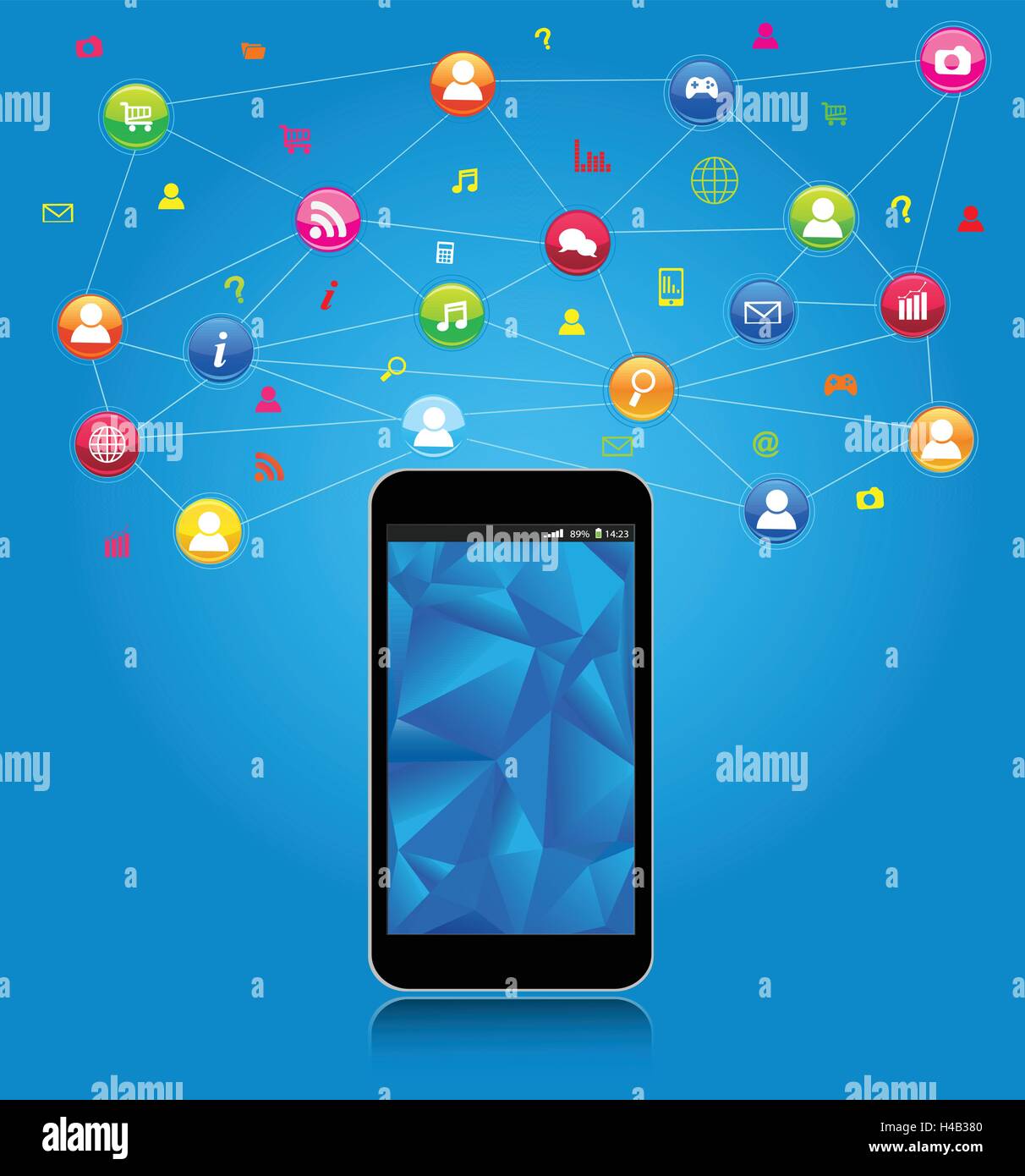 Soziales Netzwerk und Mobilität Konzept. Wolke mit Handy und Applikations-icons Stock Vektor