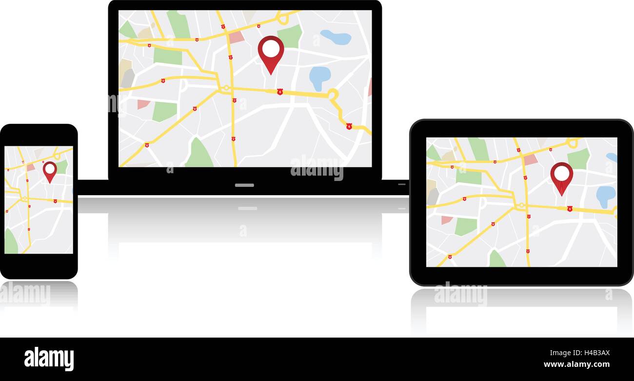 GPS-Navigation Karte auf Medien-Technik-Geräte Stock Vektor