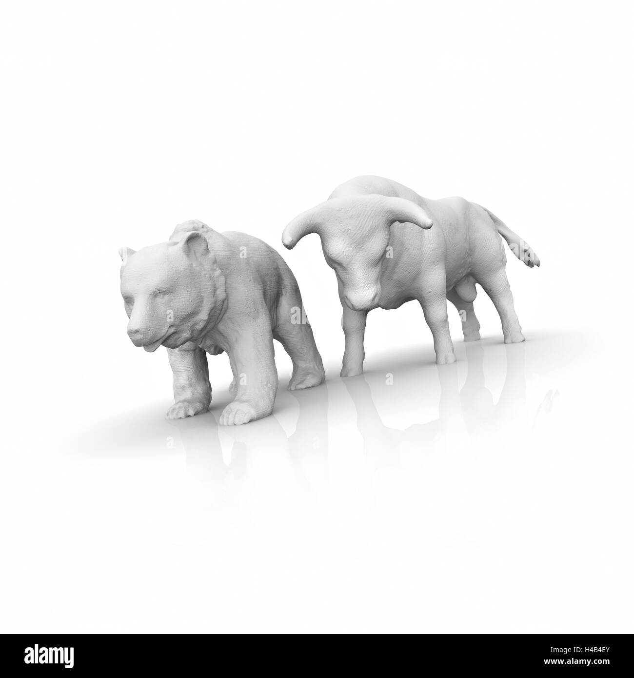 Bulle und Bär, Hintergrund weiß, Stockfoto