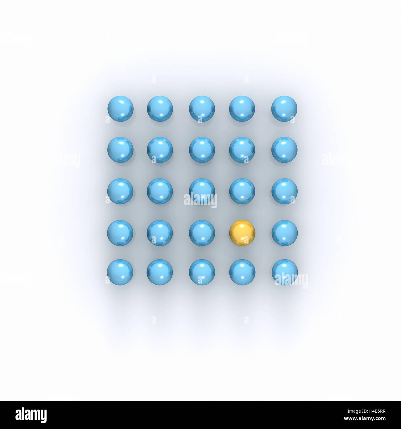 Quadrat von 25 blaue Kugel ist eine gelbe, Stockfoto