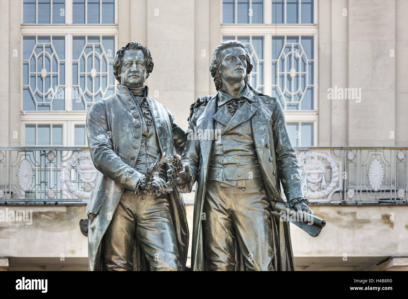 Deutschland, Thüringen, Weimar, Goethe und Schiller Denkmal, Fassade, Fenster, Stockfoto