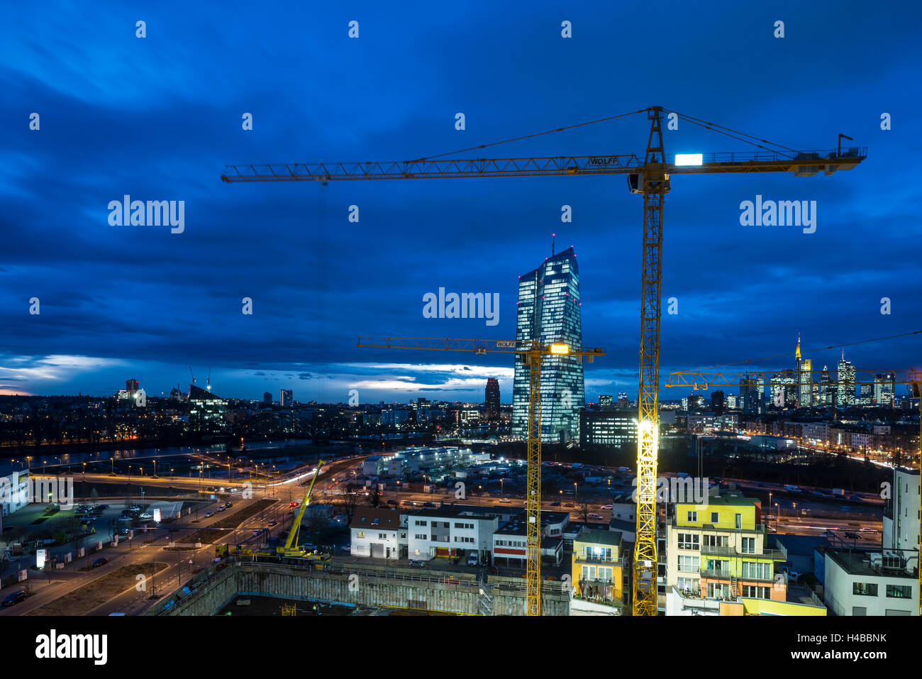 Blick auf die Baustelle des neuen Europäischen Zentralbank und der skyline Stockfoto