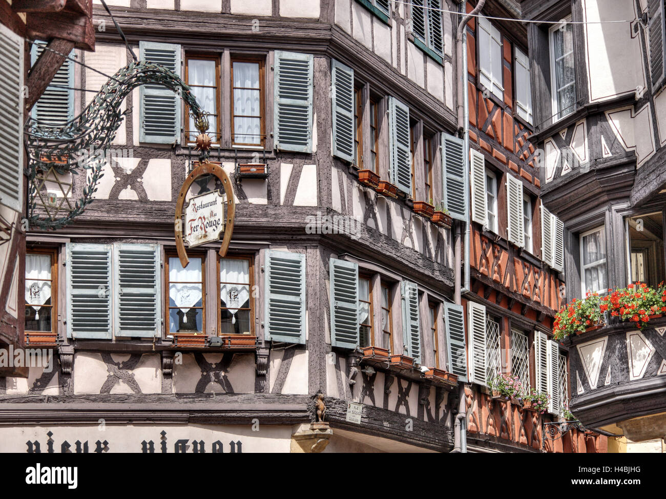 Frankreich, Elsass, Colmar, Häuser, Inn-Zeichen, Stockfoto